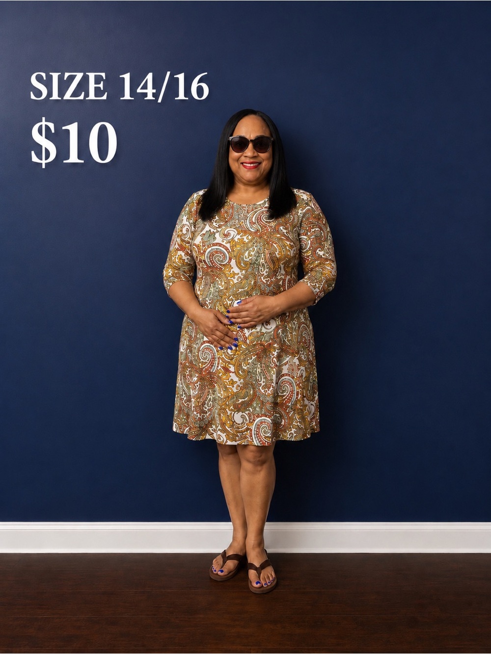 Paisley Print A-Line Dress in Brown - Women’s Size 14/16